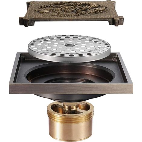 Toilette Salle de Bain Cuisine, Siphon de Sol, Siphon de Douche Laiton Antique Siphon de Sol et Filtre Amovible (1/5)
