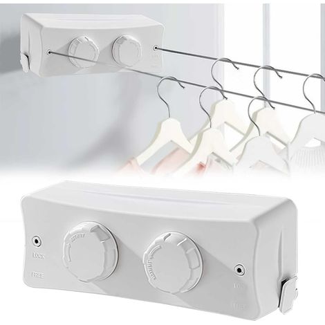 Corde à Linge Rétractable 2 x 5m Ligne de Lavage Extensible en Acier Inoxydable, Fil a Linge Retractable pour Intérieur et Extérieur, pour Chambre à Coucher Salle de Bain Balcon Jardin Fixation Murale (1/5)