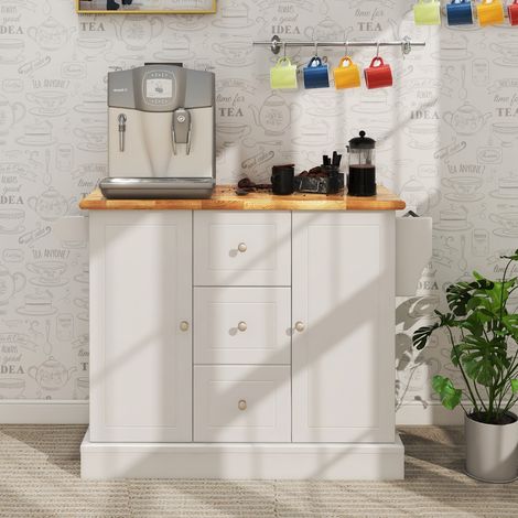 Meuble de Cuisine en Bois Îlot de Cuisine avec 5 Roulettes Cachées Chariot de Cuisine avec Plan de Travail 127 X 46 X 915 cm Blanc (1/3)