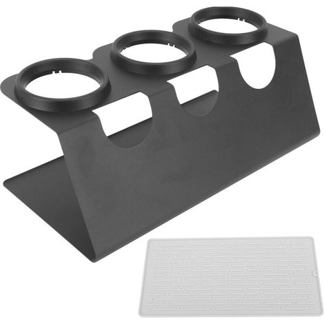 Support de bouteilles soda noir 3 trous avec tapis silicone pour égouttoir cuisine