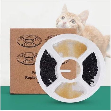 Filtre Fontaine Eau Chat, Filtre de Fontaine Triple Action 12 PCS pour Remplacement de la Fontaine de Chat avec Résine échangeuse d'ions, Charbon Actif pour Fontaine à Eau 2-2.5L (1/4)