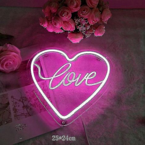 Lampe néon LED Joyeux Anniversaire Nuage Lune Bonne Nuit Lumière néon LED Bienvenue Bonjour Soleil Lumières acryliques à intensité variable Décoration de chambre Cadeau (Taille : Cœur Rose) (1/5)
