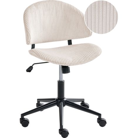 Chaise de Bureau Moderne en Velours Côtelé Pivotante avec Assise et Dossier Hauteur Réglable Blanc Cassé Kiana (1/5)