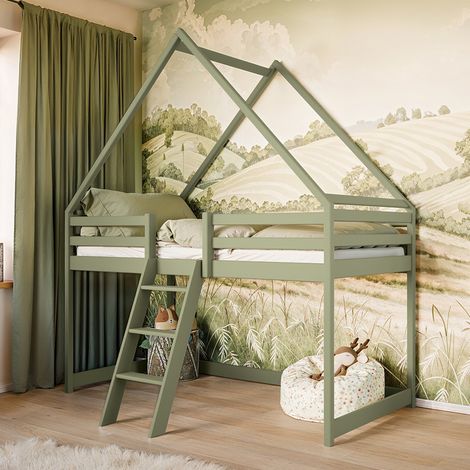 Letto a mezza altezza Coraline Olive 90x200, compresa la rete a doghe