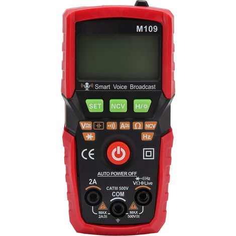 Digitales Multimeter mit englischer Sprachausgabe, hintergrundbeleuchtetem Display, Taschenlampe, NCV-Automatiktester, tragbarem AC/DC-Voltmeter/Amperemeter, rot (1/5)