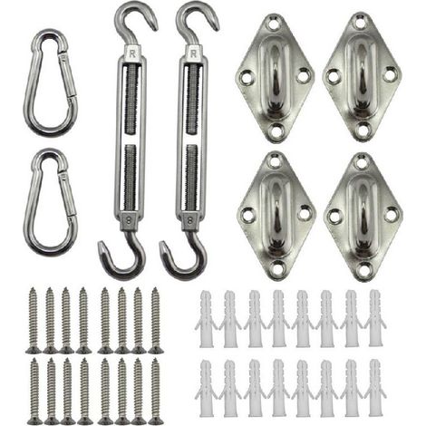 Kit de quincaillerie pour voile d'ombrage en acier inoxydable 304 , tendeur de 5 pouces , œillet argenté et mousqueton pour l'installation de voiles d'ombrage (1/5)
