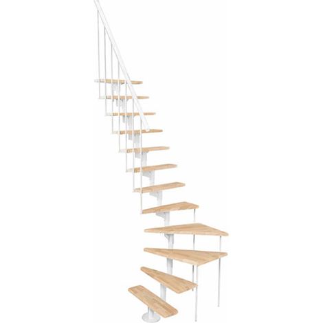 Viertelgewendelte Treppe 13 Stufen - erreichbare Höhe 2.41 bis 3.04m - Weiße Struktur und Buchenfarbene Stufen - JOKER-L-SBMHET-13