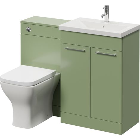Napoli 390 Olive Green 1100mm 2 Door Vanity Unit Toilet Suite with Glide Basin - 1100mm - Chrome 160mm HandleWith Kingston Toilet Pan and Seat