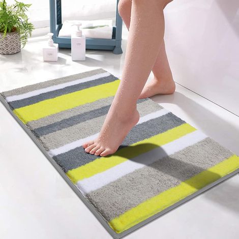 Alfombrilla de baño de microfibra antideslizante y absorbente para ducha y baño, lavable a máquina, alfombrilla para inodoro (50 x 80 cm, amarillo/gris) (1/5)