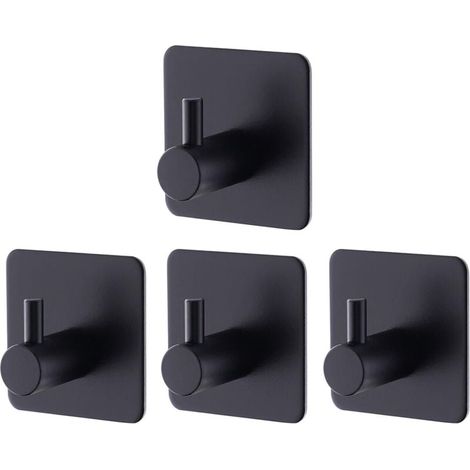 4 Pièces Crochet Adhesif Mural Noir, Crochets Adhésifs Muraux Salle de Bains Cuisine, Inox Patère Murale Adhesive Autocollant sans Percer (1/4)