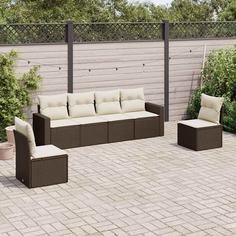 Ensemble de canapé de jardin 6 pièces avec coussins, en polyrotin marron (1/3)