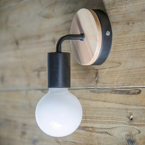 Simplicity E27 LED-Wandleuchte, schwarz, Wandleuchte aus Eisen und Holz für Kinderzimmer, Schlafzimmer, Bar, Hotel (Leuchtmittel nicht enthalten) (1/4)