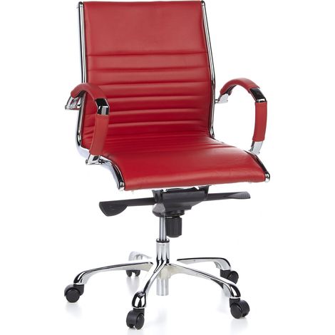 Bürostuhl / Chefsessel PARMA 10 Leder rot Chrom hjh OFFICE