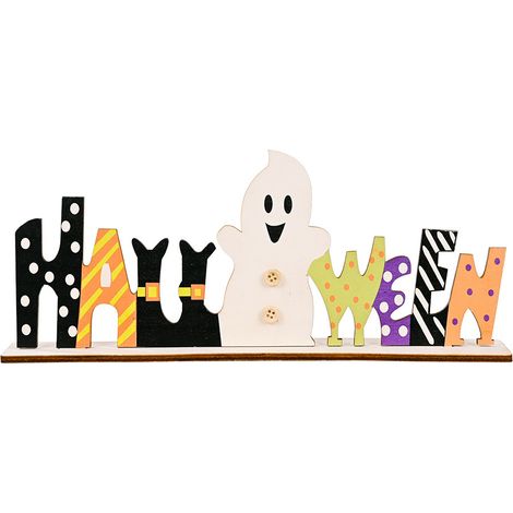 Décorations d'Halloween Décorations d'Halloween en bois Décorations de lettres Décorations imprimées créatives de bureau Décorations de fête, festivals, bars, maison, décorations de fête (1/5)