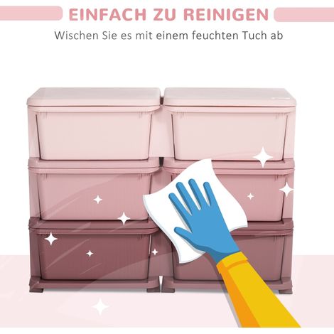 Boîte de rangement en plastique, organisateur à tiroirs pour jouets, 6 tiroirs, commode pour chambre d'enfant, rose (1/5)
