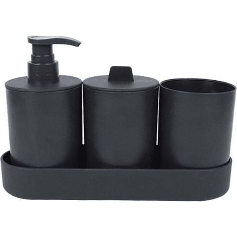 Ensemble d'Accessoires de Salle de Bain 4 Pièces Noir Mat Distributeur de Savon. Porte-Brosse à Dents. Pot et Plateau Compact et Élégant (24.5 cm x 8.9 cm x 16.2 cm) (1/5)