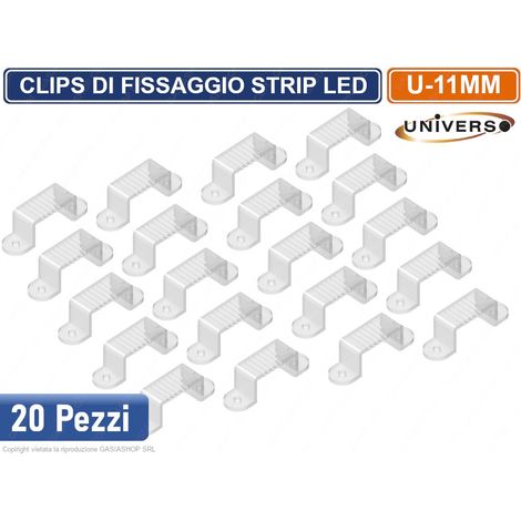CONFENZIONE 20 PEZZI CLIPS GANCI DI FISSAGGIO PER STRIP LED 11MM