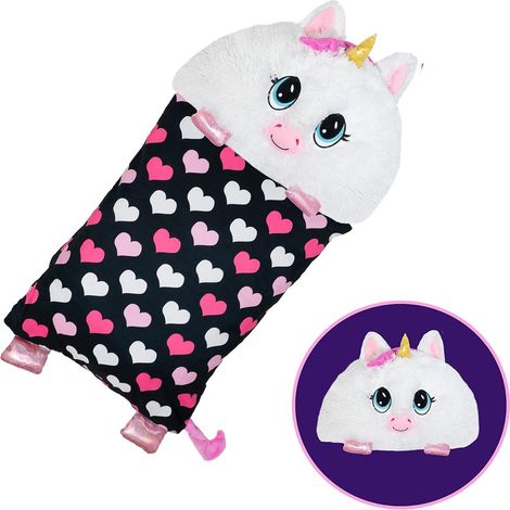 FEDERA COPRI CUSCINO CON PELUCHE UNICORNO RIMOVIBILE IDEA REGALO BAMBINA