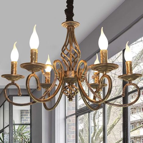 1 Lustre Suspension Métal 6 Lumières Style Vintage Bronze Pour Cuisine Salle À Manger Salon