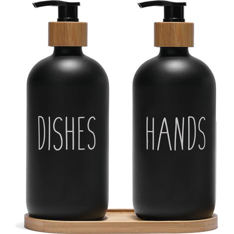 Seifenspender-Set aus Glas, Spülmittelpumpe für die Küchenspüle, Handseifenpumpe für das Badezimmer mit Bambuspumpe und Seifenschale, Dekor im Landhausstil – AquaForge (1/5)
