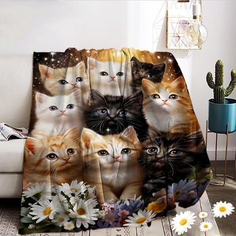 Couverture avec Motif Chat 130x150,Douce Et Duveteux Douillette De Canapé de Chat Couverture,pour canapé et Voyage (Chat-E, 150x200cm) (1/5)