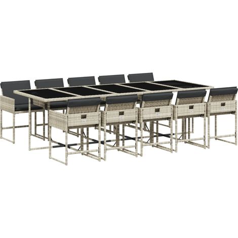 Maison Exclusive - Set Pranzo Giardino 11pz con Cuscini Grigio Chiaro Polyrattan