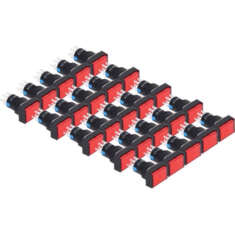 Lot de 25 interrupteurs à bouton-poussoir carrés en laiton ABS autobloquants avec voyant lumineux pour boîte de distribution, 16 mm, 24 V, rouge (1/5)
