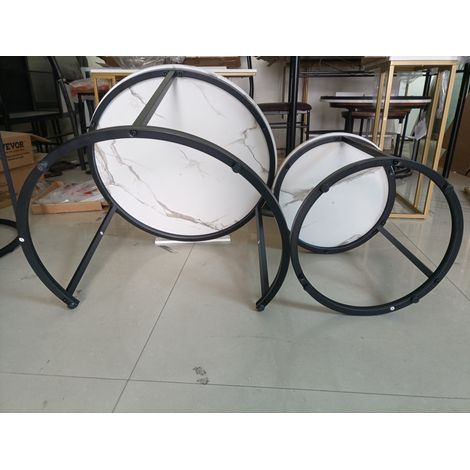 Mesa de centro nido redonda 60 cm blanca, 2 piezas, con patas de metal, para salón pequeño – MEUBLIV (1/5)