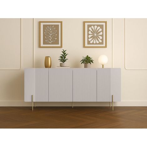 BOBOCHIC - Buffet 4 portes 200 cm MATHILDE plateau effet marbre et pieds or Beige (1/5)