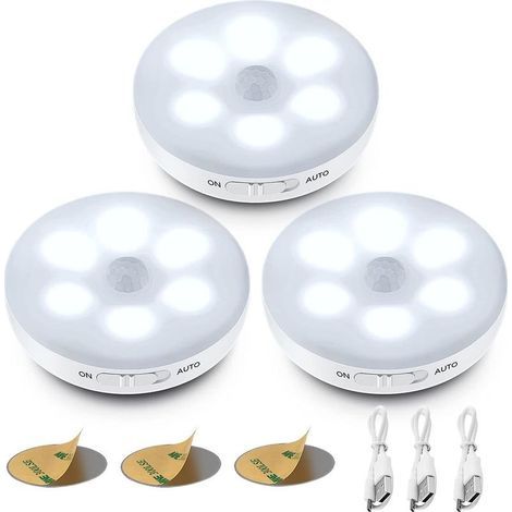 Veilleuse LED Automatique,Lampe A Detecteur de Mouvement Interieur,Lampes LED Sans Fil,3 Modes (Auto/On/Off) ,LED Lampe de Placard, Rechargeable Lampe USB pour Vitrines, Cuisine, Coiffeuse, Couloir [C (1/3)