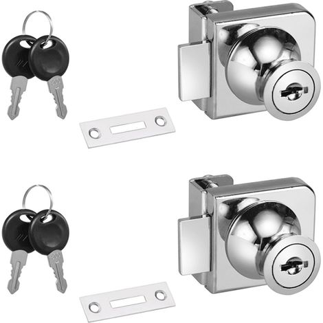 Serrure en alliage de zinc pour porte en verre sans perçage, compatible avec les portes vitrées de 5 à 8 mm (0,21 à 0,31 pouce) et les armoires à bijoux. Elle est fournie avec 2 clés.