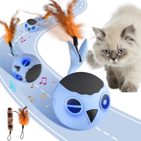 Jouet pour Chat, Balle Interactive pour Chats d'intérieur, Balle Bleue à Mouvement Automatique, Mouvement Rapide, Gazouillis, Lumière Stimulante (1/5)