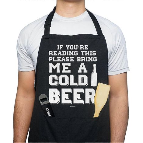 Tabliers en coton noir humoristiques pour hommes papa mari - Cadeau pour anniversaire ou fête des pères adapté au barbecue (1/5)