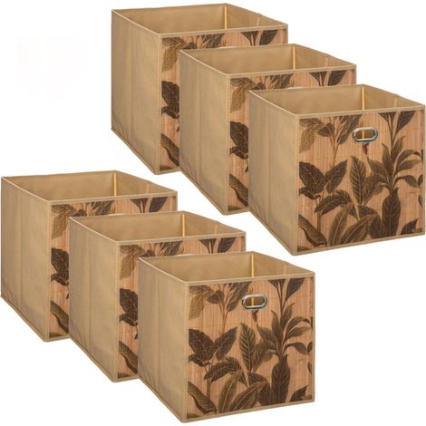 Lot de 6 boîtes de rangement en bambou et tissu – Imprimé tropical – Dimensions 31x31x31 cm – Poids 0,590 kg – Toilinux