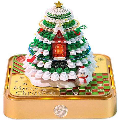 Calendrier de Noël lumineux LED 2026, bloc-notes 3D en papier découpé, décoration de bureau pour les fêtes, sapin de Noël (1/5)