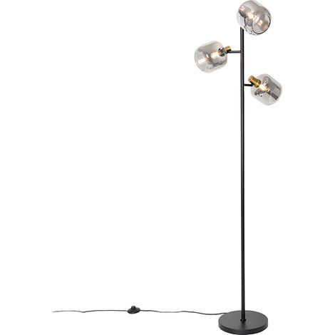 Stehlampe schwarz mit Gold mit Rauchglas 3 Lichter - Zuzanna