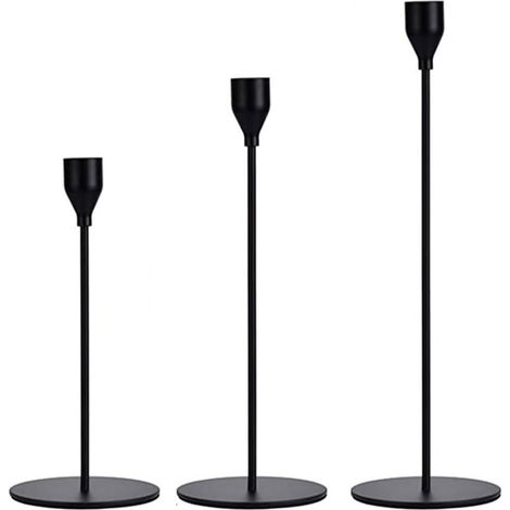 Bougeoirs noirs 3 pièces, porte-bougies coniques pour manteau, bougies 3/4" et LED, décoration moderne et haute. (1/5)