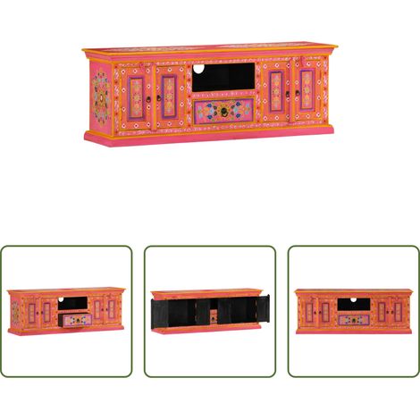 Meuble tv bois - Meuble TV rose 110x30x40 cm bois massif de manguier (1/5)