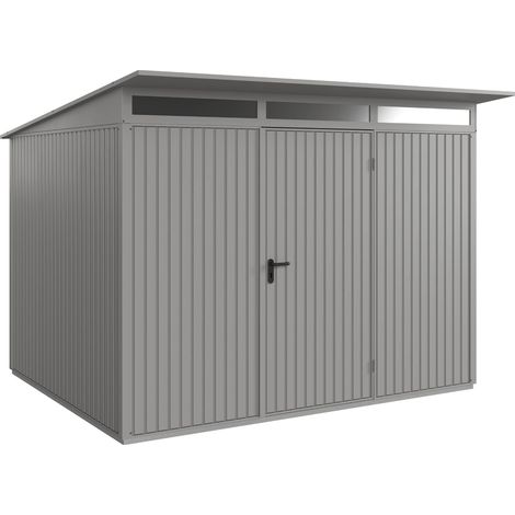 Hörmann Metall-Gerätehaus Berry Classic mit Pultdach Typ 3, 313 x 283 cm, graualuminium, 8,9 m², 1-flüglige Tür (1/5)