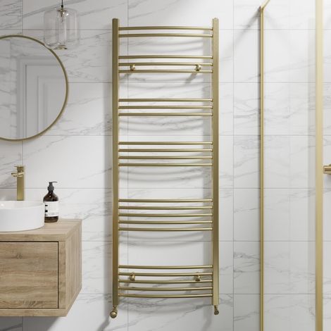 DuraTherm Brushed Brass Curved Heated Towel Rail Bathroom Radiator Designer 1600 x 600mm