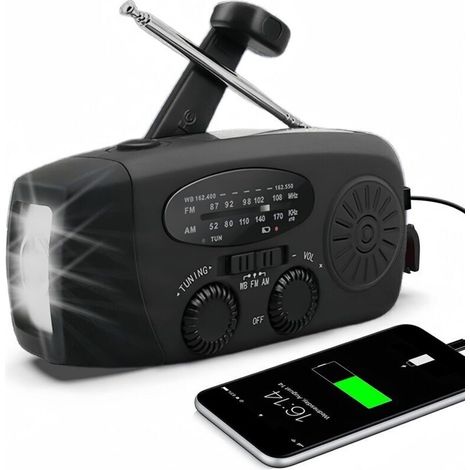 Radio d'Urgence à Manivelle Miniature - Radio NOAA - Portable 3 LEDs - Alimentée par Énergie Solaire