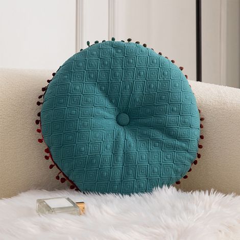 Coussin Décoratif Ronde - Velours - 40 x 40 x 7 cm - Pour Canapé Salon Chambre Bureau - Bleu - 1 Pièce (1/5)