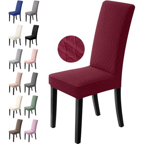 Housses de chaise extensibles 6 pièces, bordeaux, lavables, décoratives (1/5)