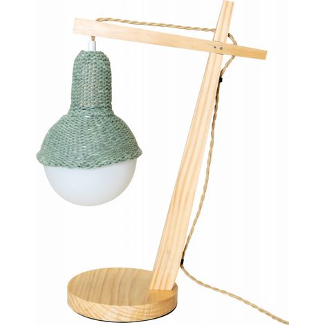 Lampe de chevet ou bureau en bois avec abat-jour en laine (1/3)