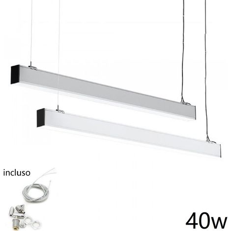 Plafoniera sospensione 40w 120cm con cavi sospensione alluminio silver illuminazione Luce Fredda (1/2)
