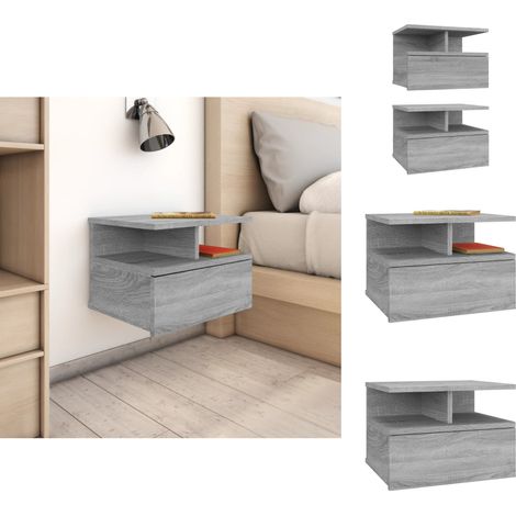 The Living Store Nachttisch 2Stk. Hängend Grau Sonoma 40x31x27 cm Holzwerkstoff - Wandhalterung (1/5)