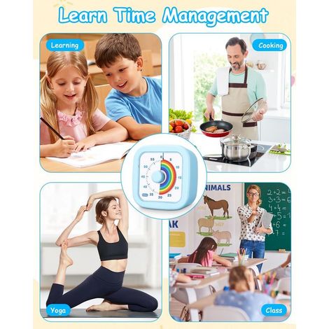 Minuteur Visuel Timer 60 Minutes Outil de Gestion du Temps Compte à Rebours Silencieux, Motif Arc-en-Ciel, pour Enfants et Adultes,Salle de Classe, Devoirs, Cuisine, Bureau, Réunions (Bleu) (1/2)