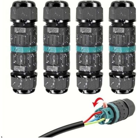 Connettori elettrici impermeabili IP68 - Connettore per cavo a 3 fili, scatola di derivazione per esterni, per cavi da Ø 5 a 12 mm (4 pezzi)