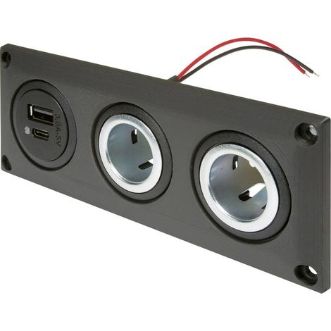 ProCar Presa da incasso con presa doppia USB-C/A + 2 prese di corrente Portata massima corrente=20 A 12 V, 24 V (1/2)