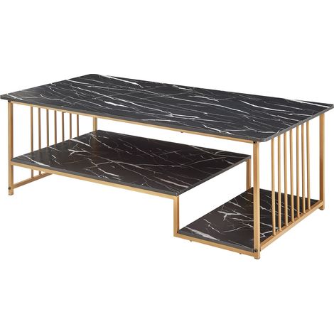 Mesa de centro mesa auxiliar acero efecto mármol negro y dorado 030010803